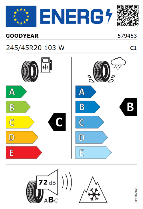 Tyre Label for Goodyear Vector 4Seasons Gen-3 245/45R20 103W