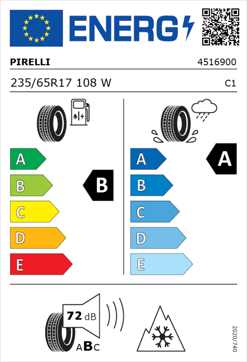 Tyre Label for Pirelli Scorpion All Season SF3 235/65R17 108W